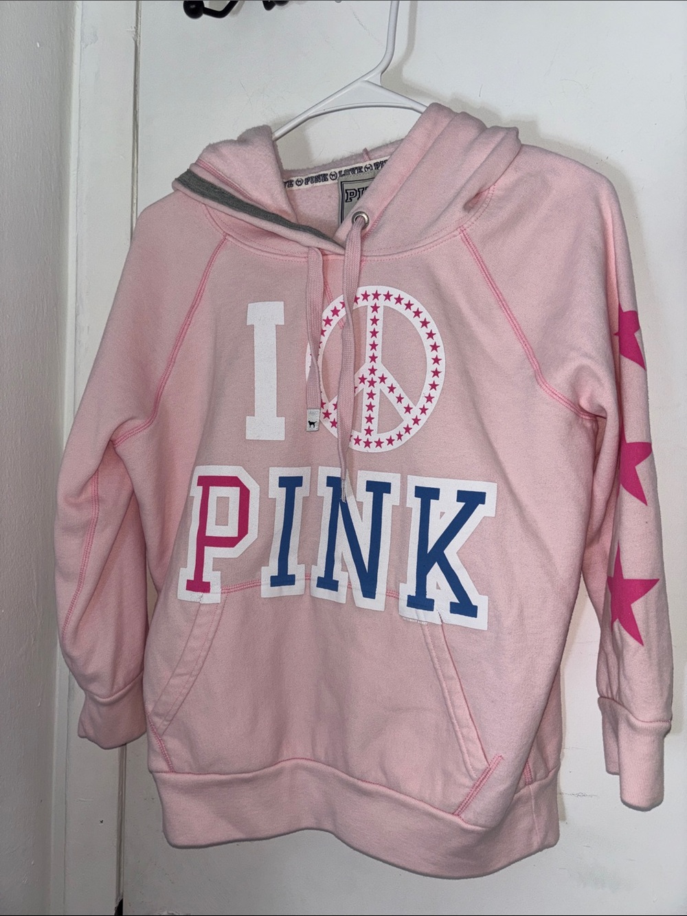 PINK Victoria's Secret Girls Pink Hoodie with Star Sleeve Detail